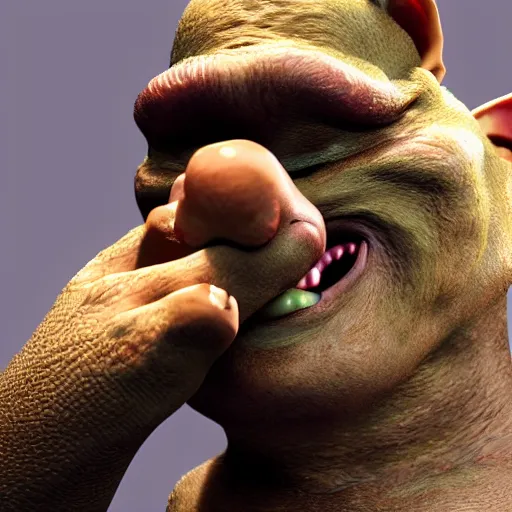 Prompt: a goblin picking his nose, hyperrealistic, detailed, octane render