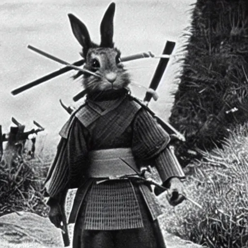 Image similar to of a rabbit samurai in the film seven samurai, film still