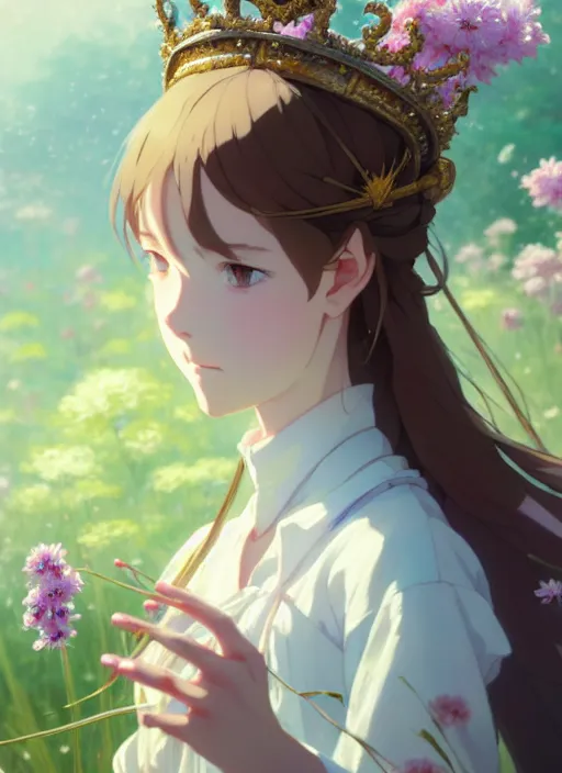 Image similar to a film still portrait of nymph girl with crown of flowers, finely detailed features, perfect art, trending on pixiv fanbox, painted by greg rutkowski makoto shinkai takashi takeuchi studio ghibli, akihiko yoshida,