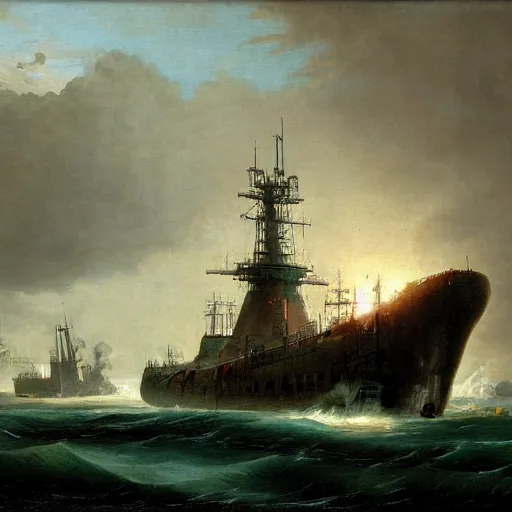 Image similar to submarine ssn skipjack seawolf ssgn painting by hubert robert detailed