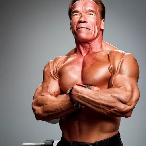 Image similar to Arnold Schwarzenegger as a thin man, 8k, studio photo, studio lighting