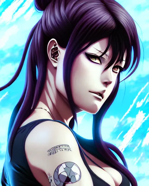 Image similar to a portrait of revy from black lagoon manga, symmetrical eyes, symmetrical face, art by lois van baarle and loish and ross tran and rossdraws and sam yang and samdoesarts and artgerm, digital art, highly detailed, intricate, sharp focus, trending on artstation hq, deviantart, unreal engine 5, 4 k uhd image