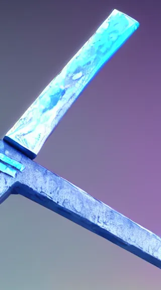 Prompt: blue magical sword with floating runes, concept art trending on artstation, unreal engine render 4 k