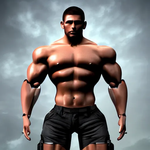 Image similar to a realistic detailed photo of a bodybuilder who is also a male android Chris Redfield, shiny skin, posing robotically, blank stare