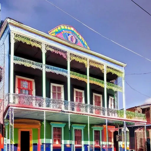 Image similar to the good god zeus in a marvelous and appropriate tuxedo standing in new orleans ; technicolor radioactive wax nanodetailed vinyl architecture