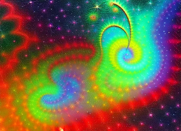 Image similar to fractal rainbow rivers, galactic nebula, highly detailed surrealist art