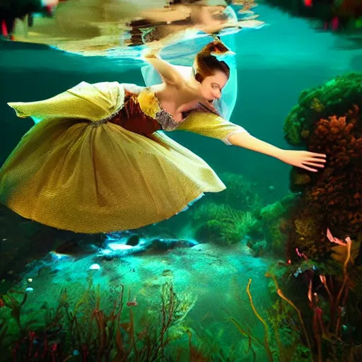 Prompt: sleeping beauty underwater, ultrarealistic photograph,