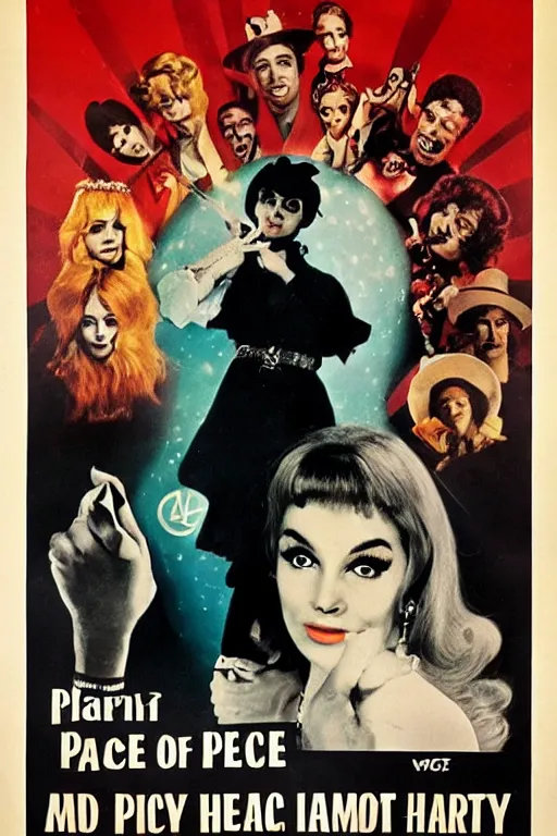 Image similar to movie poster for peace and love and harmony witch, 1 9 6 0 s