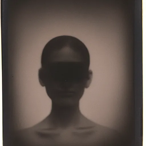 Prompt: a woman's head encased in glass, polaroid