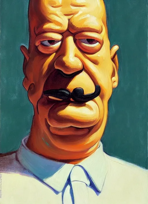 Image similar to portrait of homer simpson in the supermarket painted by Salvador Dali, calm, fantasy character portrait, dynamic pose, artwork by Jeremy Lipkin and Giuseppe Dangelico Pino and Michael Garmash and Rob Rey, very coherent asymmetrical artwork, sharp edges, perfect face, simple form, 100mm