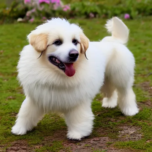 Image similar to a dog that is white and brown and fat, 8k, cute, photorealistic,