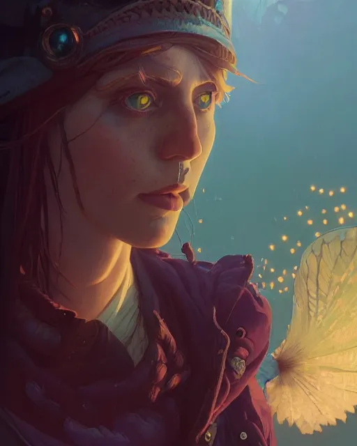 Image similar to highly detailed surreal vfx portrait of a nowpunk mage, stephen bliss, unreal engine, greg rutkowski, loish, rhads, beeple, makoto shinkai and lois van baarle, ilya kuvshinov, rossdraws, tom bagshaw, alphonse mucha, global illumination, detailed and intricate environment