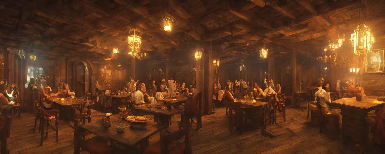 Image similar to medieval era tavern with exotic dancers, vaporwave aesthetics, 8 k uhd, unreal engine, octane render in the artstyle of finnian macmanus, john park and greg rutkowski