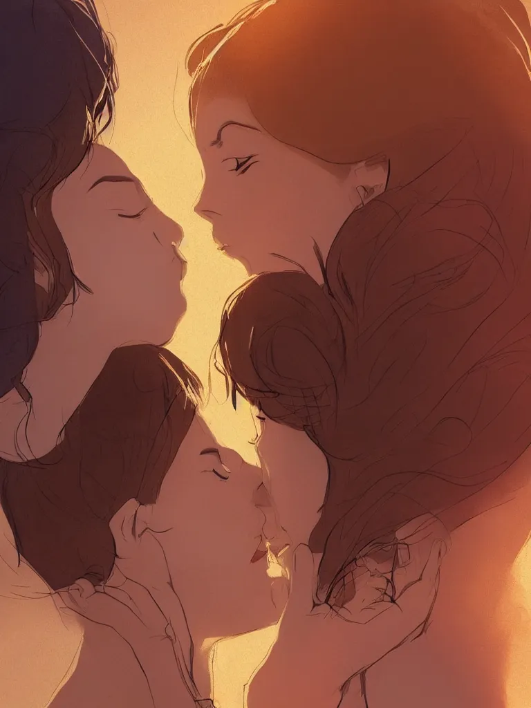 Prompt: forehead kiss by disney concept artists, vector, blunt borders, rule of thirds, godly light, soft light, golden ratio