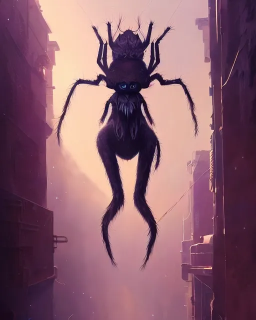 Image similar to highly detailed surreal vfx portrait of a nowpunk spider kangaroo hybrid, stephen bliss, unreal engine, greg rutkowski, loish, rhads, beeple, makoto shinkai and lois van baarle, ilya kuvshinov, rossdraws, tom bagshaw, alphonse mucha, global illumination, detailed and intricate environment