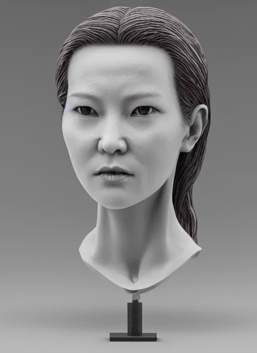 Prompt: 3D resin miniature sculpture by Luo Li Rong, white woman, prefect symmetrical face, academic art, realistic, 8K, Introduction factory photo, Product Introduction Photo, Hyperrealism. Subsurface scattering, raytracing, Octane Render, Zbrush, simple background