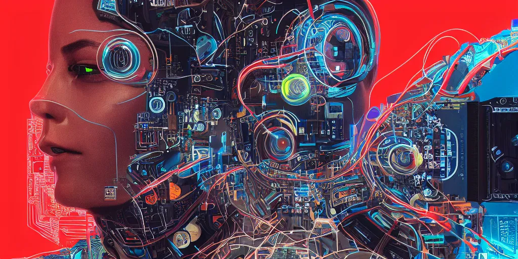 Image similar to portrait of computer & circuits, 8 k, by tristan eaton, trending on deviantart, face enhance, hyper detailed, minimalist, super detailed, cinematic, unreal engine, octane render, chalk texture on canvas