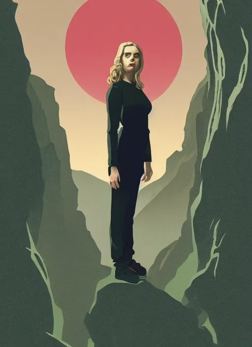 Prompt: Twin Peaks movie poster artwork by Michael Whelan and Tomer Hanuka, Rendering of Kiernan Shipka discovers the den of snakes, from a scene from Twin Peaks, clean, full of detail, Matte painting, trending on artstation and unreal engine