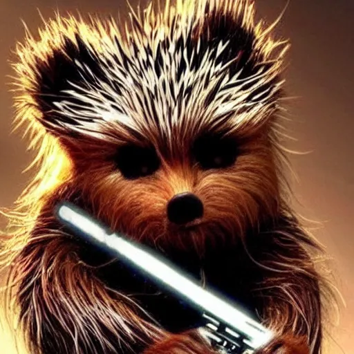 Image similar to chewbacca hedgehog, cute, cinematic, star wars