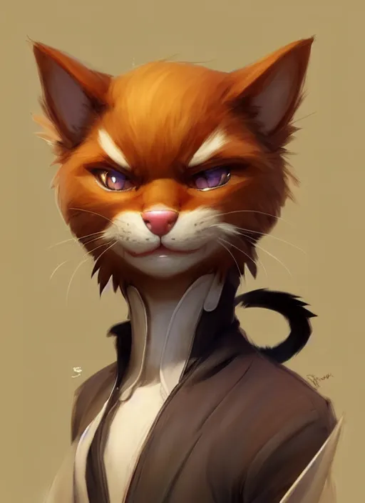 Image similar to character concept art of a anthropomorphic male furry cat | | cute - fine - face, pretty face, key visual, realistic shaded perfect face, fine details by stanley artgerm lau, wlop, rossdraws, james jean, andrei riabovitchev, marc simonetti, and sakimichan, trending on artstation