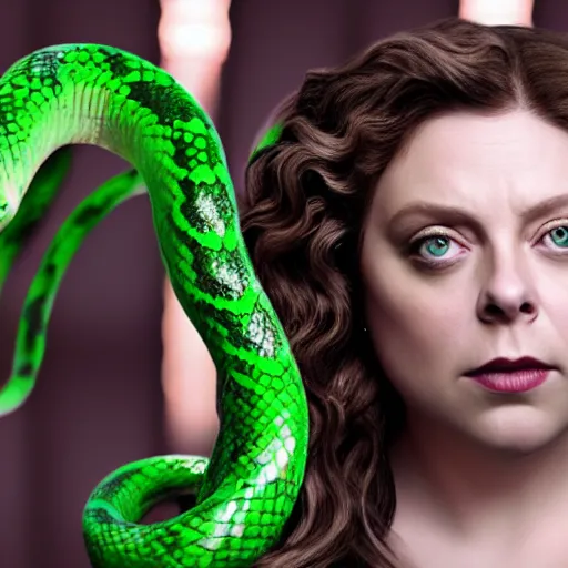 Prompt: rachel bloom as medusa with ghostly snakes for hair, highly detailed, hyper realistic, 8 k resolution