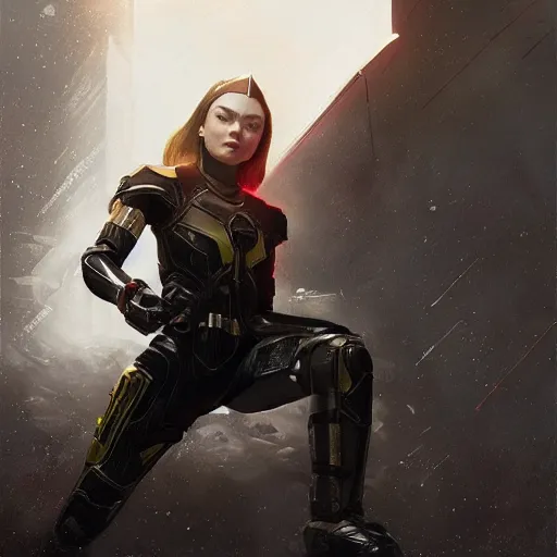 Prompt: portrait of modern darna, elle fanning wearing swat gear in prey, intricate, elegant, dark vibes, highly detailed, digital painting, artstation, glamor pose, concept art, smooth, sharp focus, illustration, art by wlop, mars ravelo and greg rutkowski