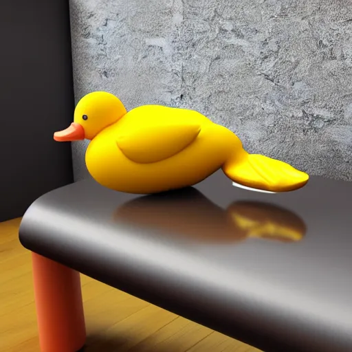 Image similar to 3d render of a rubber duck using a bench press