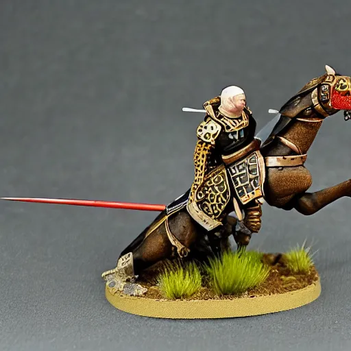 Prompt: A medieval knight riding on a giant leopard gecko towards the camera, 4k, painted wargaming miniature