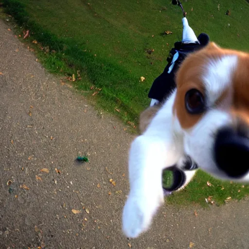 Prompt: pov dogy jumping on camera