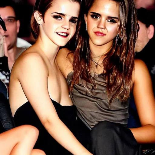 Prompt: A semi-edgy photo of Emma Watson creepily licking Jessica alba's grimacing face