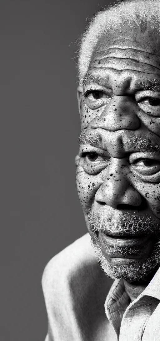 Image similar to phone wallpaper of a photo portrait of morgan freeman, black and white closeup photo