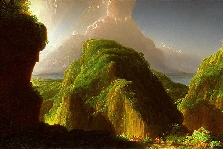 Image similar to there is another world very close to ours that we don't perceive directly, but they do interact sometimes. painting by thomas cole ( 1 8 3 3 )