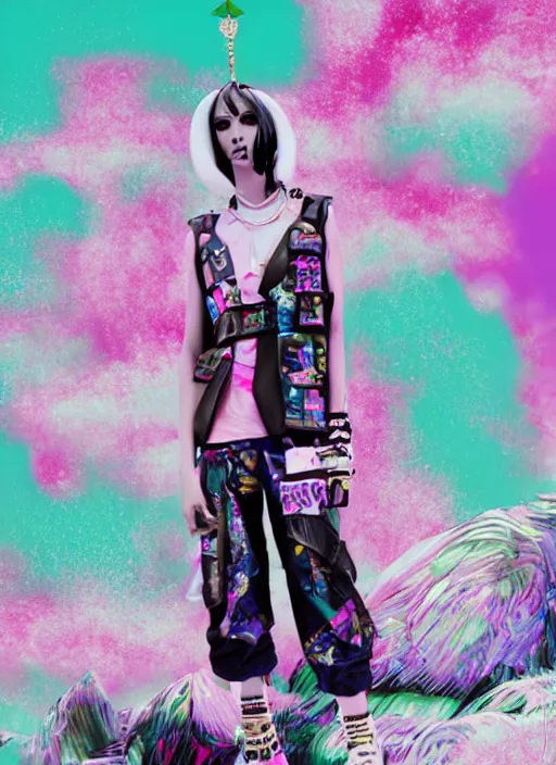 Image similar to vaporwave resort balenciaga military, hot topic, decora inspired, visual art