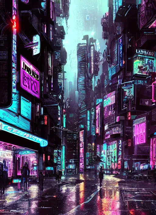 sci-fi cyberpunk city street, billboards, neon | Stable Diffusion