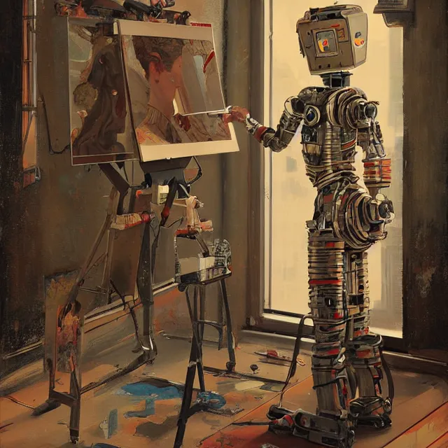 robot artist painting a self - portrait on a canvas. | Stable Diffusion ...