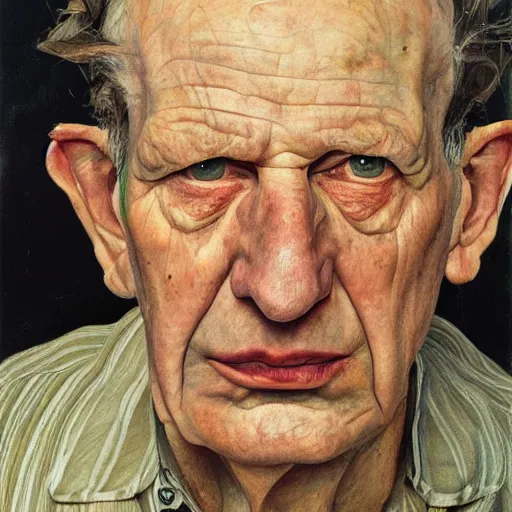 Image similar to high quality high detail painting by lucian freud, hd, exaggerated portrait of a lord, photorealistic lighting