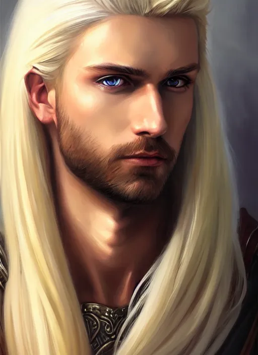 Image similar to a _ fantasy _ style _ portrait _ painting _ of male, long dark blonde hair and blonde stubble, white, rpg dnd oil _ painting _ unreal _ 5 _ daz. _ rpg _ portrait _ extremely _ detailed _ artgerm _ greg _ rutkowski _ greg