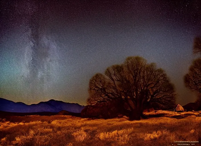 Image similar to long exposure starry night sky, scenic landscape photography by ansel adams