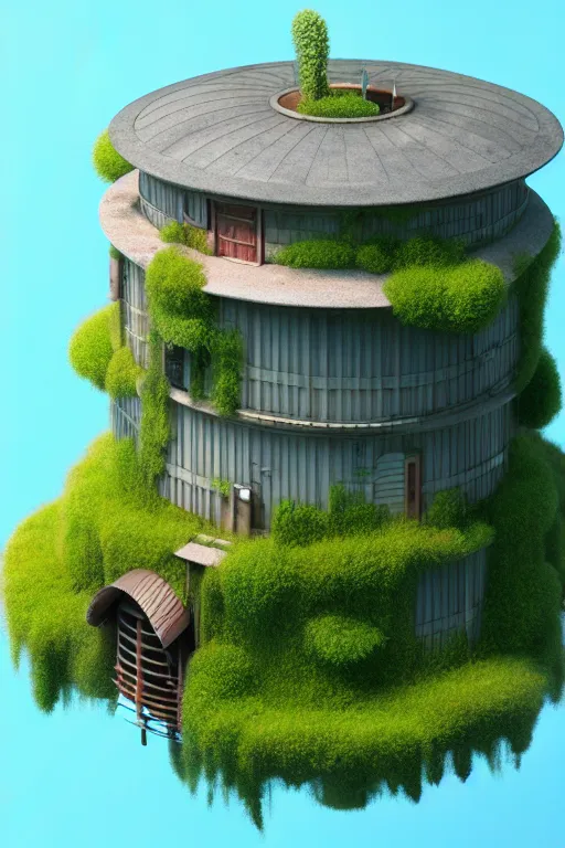 Image similar to cylindrical house, solarpunk, studio ghibli, jean - baptiste monge, octane render, 4 k