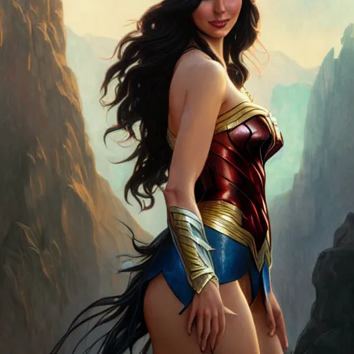 Image similar to Victoria Justice as Wonder Woman, western, D&D, fantasy, intricate, elegant, highly detailed, digital painting, artstation, concept art, matte, sharp focus, illustration, art by Artgerm and Greg Rutkowski and Alphonse Mucha