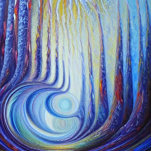 Image similar to a painting of the flow of time!! reversing! at the moment of the death!!, oil painting, a sense of wonder, a sense of awe, inspiring, majestic, highly textured