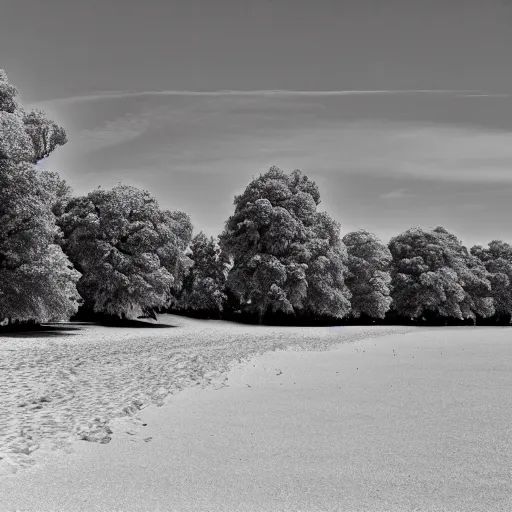 Prompt: infrared photograph of a beutiful beach