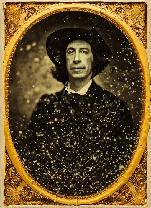 Image similar to old wetplate daguerreotype portrait of saul goodman, explosion of data fragments, fractal, intricate, elegant, highly detailed, parallax, medium format, subsurface scattering, by jheronimus bosch and greg rutkowski and louis jacques mande daguerre