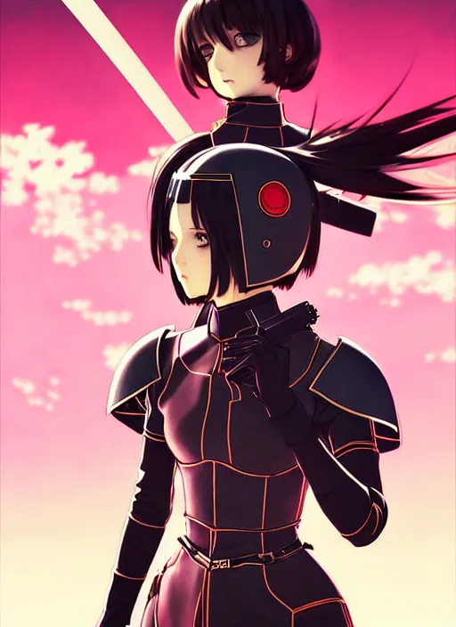 Image similar to ilya kuvshinov, anime female knight in armor by, last exile, murata range, fine detail, perfect, dramatic lighting, dynamic composition, art deco, cel shading, vivid, rich texture, alphonse mucha, ( ( ( colorful ) ) ), ( ( ( yoshinari yoh ) ) ), loish, takashi murakami