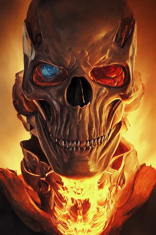 Image similar to Portrait of James Hetfield face transforming in Ghost Rider, marvel comics, dark, intricate, highly detailed, smooth, artstation, digital illustration by Ruan Jia and Mandy Jurgens and Artgerm and Wayne Barlowe and Greg Rutkowski and Zdislav Beksinski