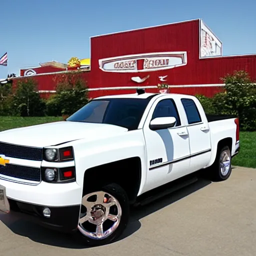 Prompt: goldplated 2006 small white chevy silverado