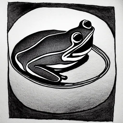 Image similar to zen, frog on the pond, ink