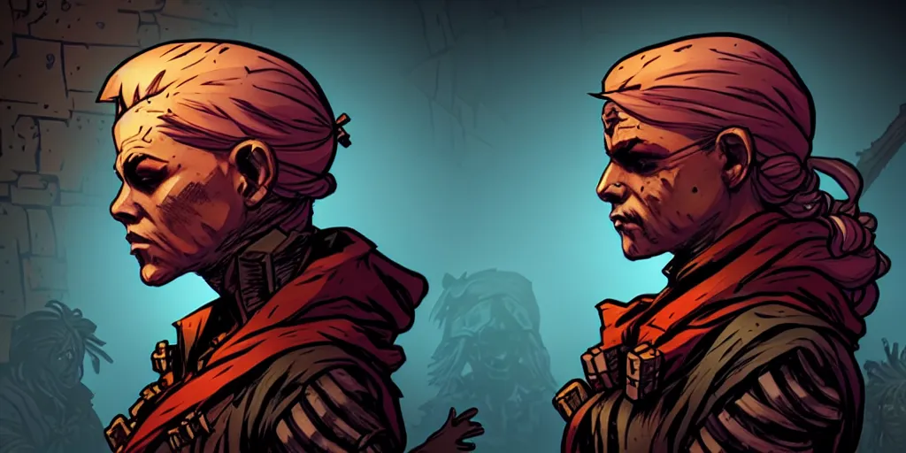 Image similar to rogue character portrait, sprite, darkest dungeon, pc game, sideview, art by moebius and greg rutkowski.