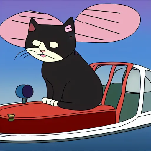Prompt: cute cat flying in a small propeller plane, award winning digital art, screenshot from family guy