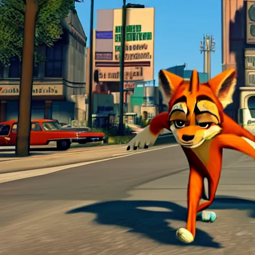 Image similar to Screenshot from Grand Theft Auto III featuring Nick Wilde (from Zootopia)